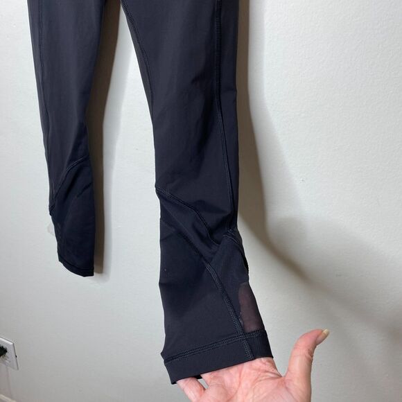 Lululemon Black Side Hip Zip Pockets Mesh Detail Waist & Ankle 7/8 Leggings 4 - Picture 4 of 8
